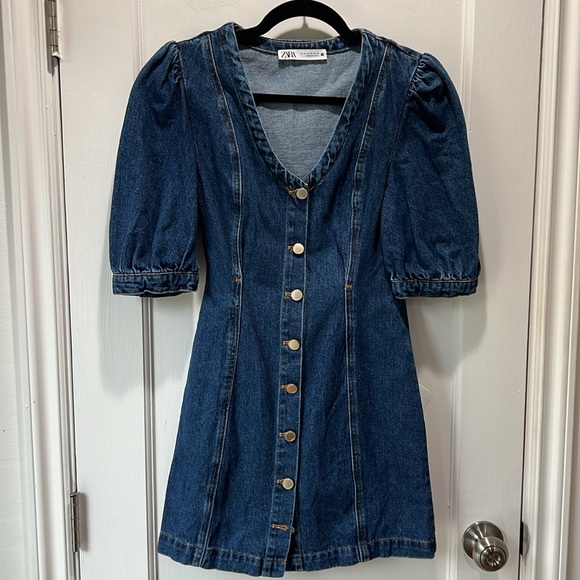 Zara Women's Navy Denim Dress Size XS NWOT - Picture 4 of 6